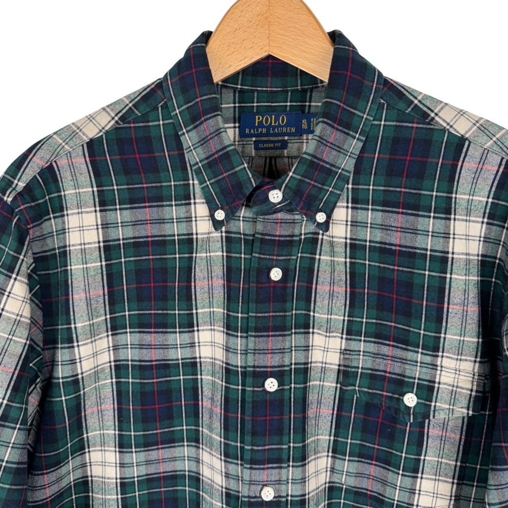 Polo Ralph Lauren Mens XL Classic Fit Plaid Flannel Button Down Shirt Green Navy